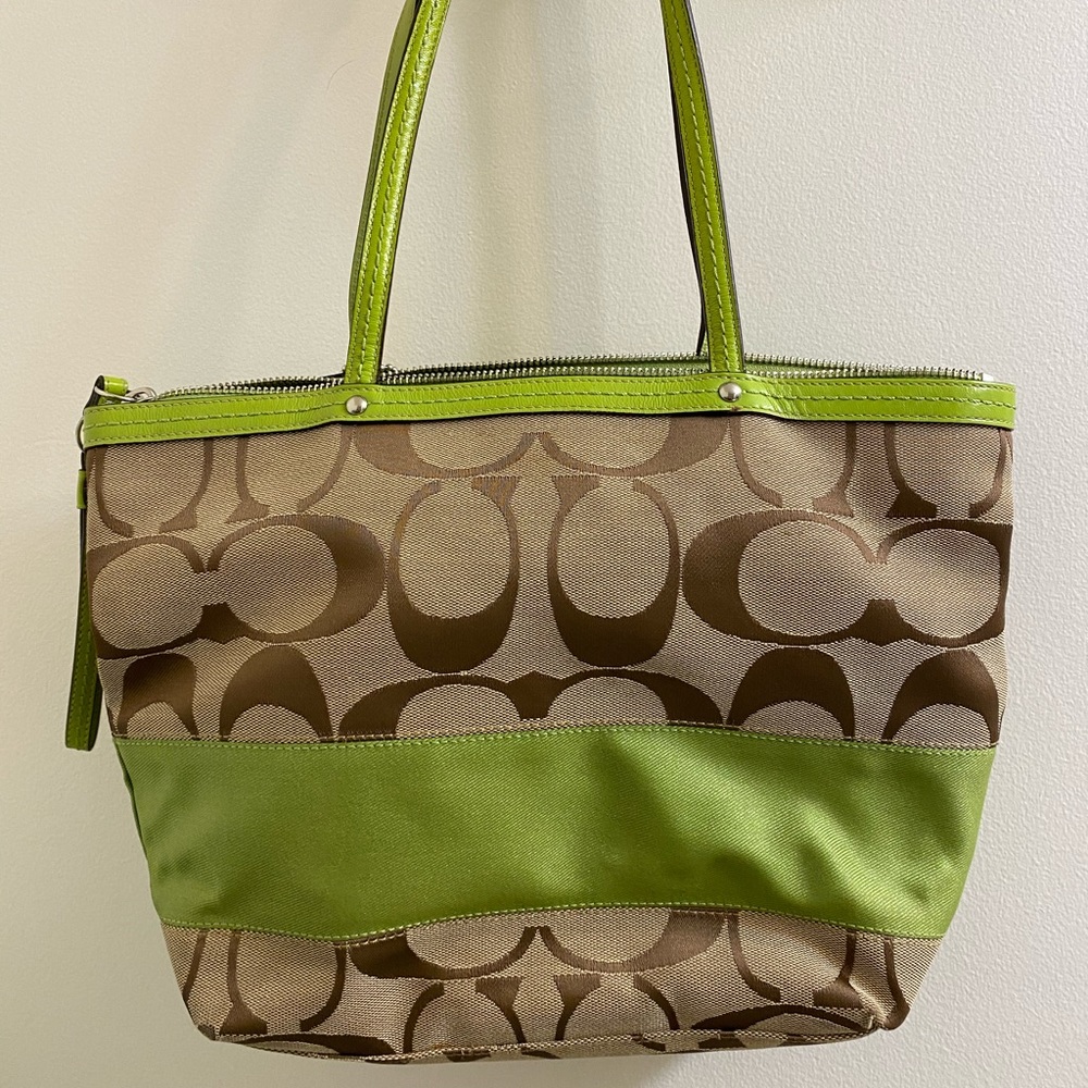Green & Tan Coach Tote